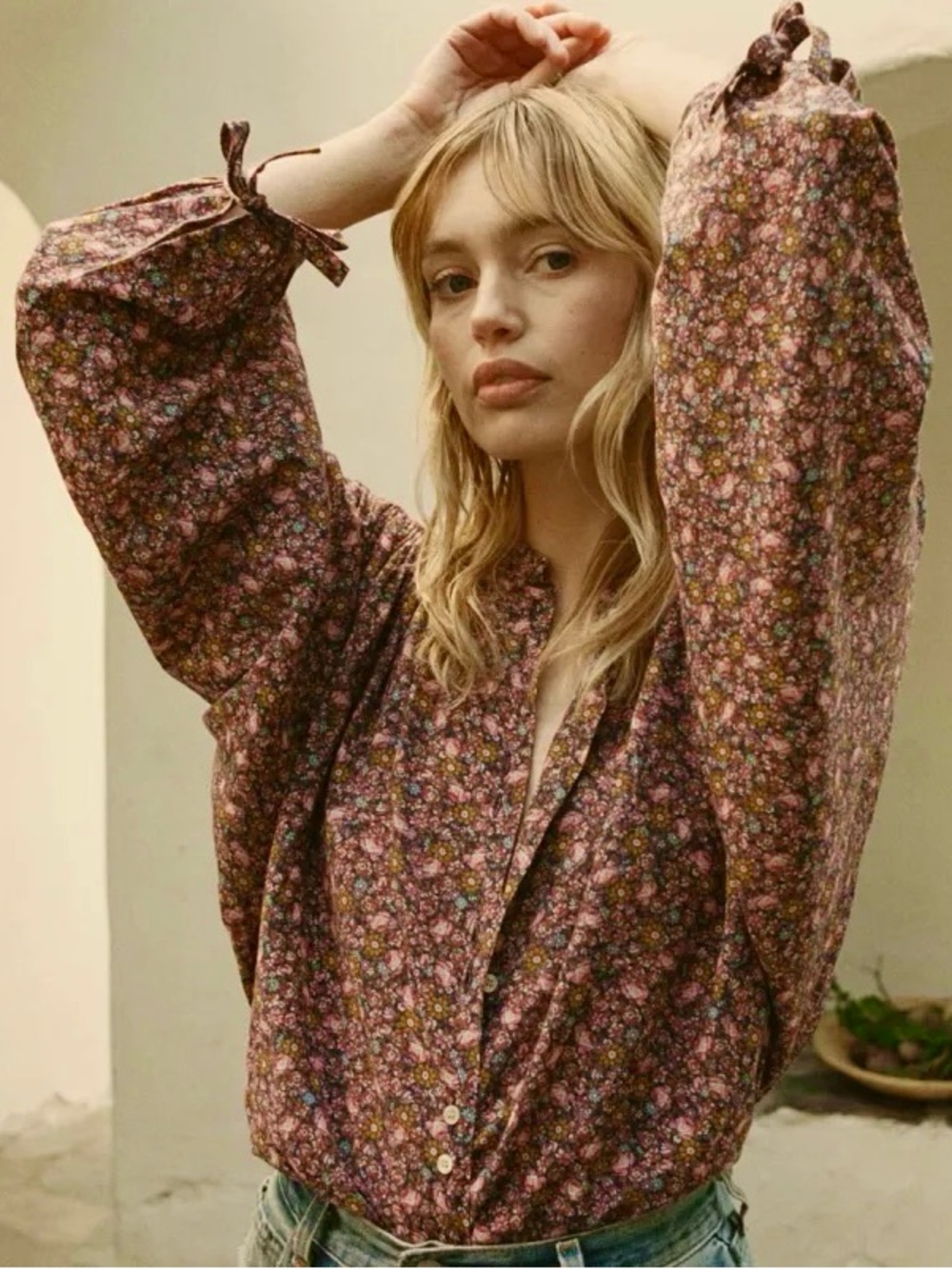 Doen O'Keeffe Top Blue Laurel Canyon Rose Size Small Blouse Floral - Picture 13 of 14